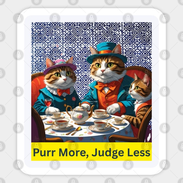 Purr More, Judge Less – Indigo Hmong Cat Wisdom Sticker by Pimcolle